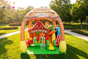 WINSUN Château gonflable ferme avec toit en chaume, poteaux en forme de maïs et toboggan grange pour enfants, idéal pour fêtes en extérieur et location commerciale - Product Image 1
