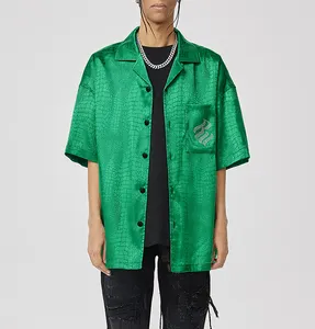 주문 소년 거리 착용 포도 수확 모조 다이아몬드 로고 악어 인쇄 수를 놓은 남자 간결 levees 셔츠