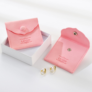 High Quality Custom Logo 1mm Thick Material Jewelry Package pink Ivory Microfiber Snap Button <b>Gift</b> Bag - Product Image 1