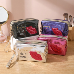 Laser Red Lip Print PVC Cosmetic Bag Korean Style Fashionable Cosmetics Storage Travel Portable for - Product Image 2