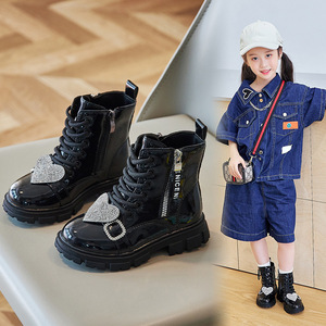 Botas para Niñas Otoño Invierno 2025 Estilo Británico con Corazón Ahumado, Cierre Lateral de Media Altura, Botines Casuales - Product Image 1