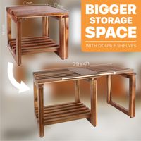 Banc de douche réglable en longueur (29 pouces), chaise de douche imperméable en bois réglable avec étagère de rangement