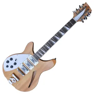 Flyoung أعسر شبه الجوف القيقب الجسم 12 سلاسل الغيتار الكهربائي الطبيعي الخشب اللون الغيتار