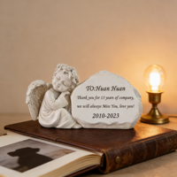 Plaque commémorative en résine Ange - Nom/date et message personnalisables, design de sculpture de chérubin, idéal pour la décoration de jardin ou comme pierre tombale