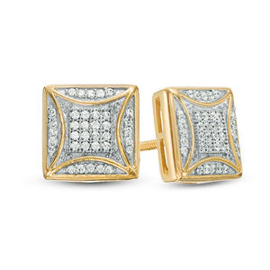 10K Gold Unique Square Shape Screw <b>Back</b> Diamond Stud <b>Earrings</b> | Natural Diamond Cluster Studs | Luxury Fashion Jewelry for Women - Product Image 1