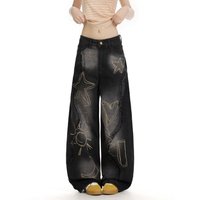Pantalon en jean en coton grande taille pour femme, style Wasteland, effet éclaboussures et déchirures, taille haute, coupe large amincissante, nouvelle collection printemps-été