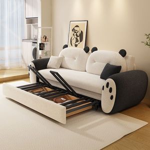 Cute Creamy Style Sofa <b>Bed</b> Fabric Living Room Multi Functional Double Vertical Design - Product Image 2