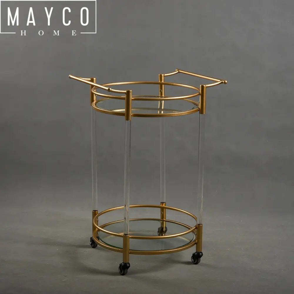Mayco — chariot à barre de service en acrylique, en laiton doré, avec verre trempé et 4 roulettes de verrouillage, pour une portable facile