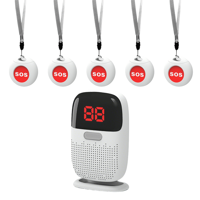 Wireless Nurse Call System Restaurant Service with 5 SOS Buttons 1 Receiver for Cafe Hotel Clinic Home Elderly Care