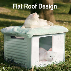 Kunststoff wasserdichtes Katzen haus Outdoor Indoor, wetterfester irdischer streunender Katzen hundeschutz mit Lüftungs schlitzen, Bett matte - Product Image 3