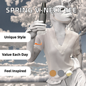 3361 #   Camiseta Básica de Punto para Mujer, al por Mayor, ODM/OEM, Informal, Primavera-Verano, Manga Corta, Cuello en V, Transpirable, Ajustada - Product Image 2