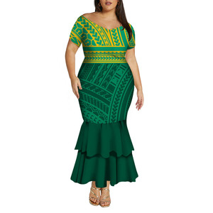 Beste Sale: Off-shoulder zeemeerminjurk op maat, Samoaans Polynesische print, damesjurk met diepe V-hals, visstaart, lange jurk, zomerjurk - Product Image 4