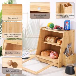 Grande boîte <span class=keywords><strong>à</strong></span> <span class=keywords><strong>pain</strong></span> <span class=keywords><strong>pour</strong></span> comptoir de <span class=keywords><strong>cuisine</strong></span>, double couche en bois de bambou, grande capacité de stockage de <span class=keywords><strong>pain</strong></span> avec panneau de porte ondulé en acrylique - Product Image 6