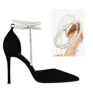 法国珍珠防坠鞋带女式高跟鞋装饰甜美自由安装可拆卸鞋带