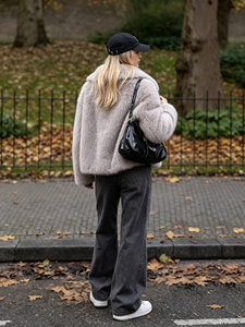 Chaqueta corta de piel sintética para mujer, abrigo holgado y esponjoso con solapa ancha, ropa exterior gruesa y cálida para invierno - Product Image 2