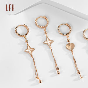 ต่างหูห้อยทำจากทองคำแท้18K ต่างหูแข็ง AU750งานแต่งงานต่างหูกุหลาบแท้18K ต่างหูแขวน - Product Image 4