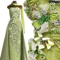 Tissu en dentelle de luxe de qualité supérieure Oman, broderie florale 3D, tulle à sequins pour robes de mariée, tissu en filet