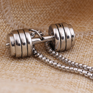 Collar con colgante de mancuerna de acero inoxidable de 45 mm, amuleto de barra de pesas para hombre, regalo, uso diario, diseño geométrico - Product Image 4