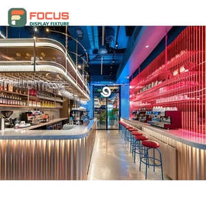 Luxury Cafe Service Counter Black Walnut Finish Syrup Bottle Display Area Storefront Service Counter - Product Image 2