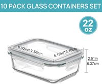 Ensembles de récipients de préparation de repas en verre de 22oz, récipients de stockage des aliments avec couvercles hermétiques, récipients à lunch en verre