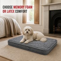 Matelas orthopédique pour chien avec options de couche de confort en mousse à mémoire de forme ou en latex et housse amovible imperméable