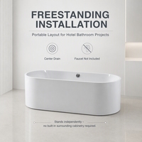 Ventes chaudes, baignoire autoportante en acrylique portable pour hôtel, avec drain, design moderne