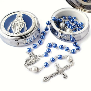 Collana Rosario Personalizzata Fatta a Mano con Perle di Vetro Imitazione 6mm, Regalo Religioso per Donne e Uomini, Ideale per Battesimo - Product Image 4