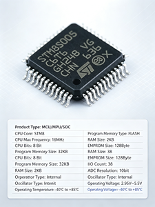 STM STM8S005C6T6 Microcontrôleur 8 bits économique et courant avec 32 Ko de mémoire Flash, processeur 16 MHz et EEPROM intégré - Product Image 1