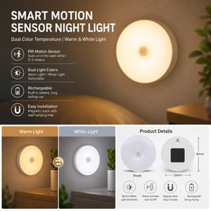 Lampe de nuit LED sans fil rechargeable avec détecteur de mouvement pour placard, magnétique Type-C, 3 températures de couleur - Product Image 2