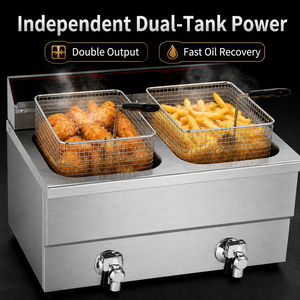 Freidora Eléctrica Comercial de 16L con Doble Tanque y Doble Cesta, 5.6kW, con Válvulas de Drenaje Dobles para Papas Fritas y Pollo, Uso en Restaurantes - Product Image 3