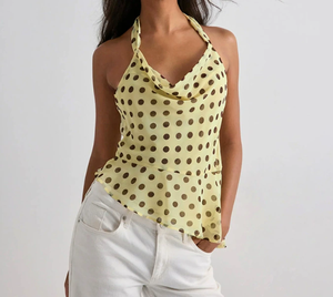 ViViblook J26TP107 Nouveau débardeur d'été pour femme, style licou dos nu, imprimé à pois, sans manches, décontracté - Product Image 1