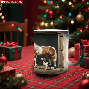 Frosted Black 11oz <b>Ceramic</b> <b>Mug</b> Heat Sensitive Cup With Horse And Dog Art Design 2D Flat Painting - Product Image 2