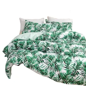 Active printing three piece green plant leaves Comfortable Luxury Bedding Set Bed Sheets for home