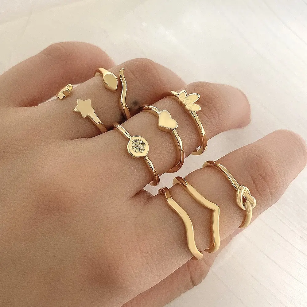 Индивидуальные простые дизайнерские 18-каратные Позолоченные Открытые Регулируемые кольца со змеей звездой и сердечками для женщин