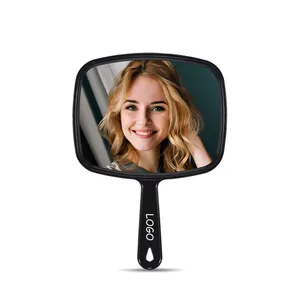 Hot Sale Private Label Customized Logo Single Side Plastic Square Black 1Pc 3Pcs 6Pcs Handle Mirror With Handle For Women Or Man