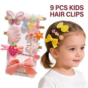 Очаровательные детские заколки для волос, 9 шт., с бантиками, в виде животных и фруктов, разноцветные, мультяшные, мягкие, для прогулок, декоративные - Product Image 1