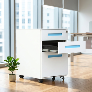 Modern KD Structure Steel <b>Filing</b> Cabinet with Key Lock Mobile Office Furniture for Home Office Commercial Use Blue White Design - Product Image 1