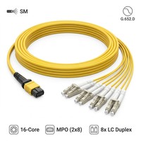 Câble de brassage fibre optique 16 cœurs OS2 SM MPO vers LC Fan-Out LSZH 2x8 8xLC, haute vitesse 100G, 50cm