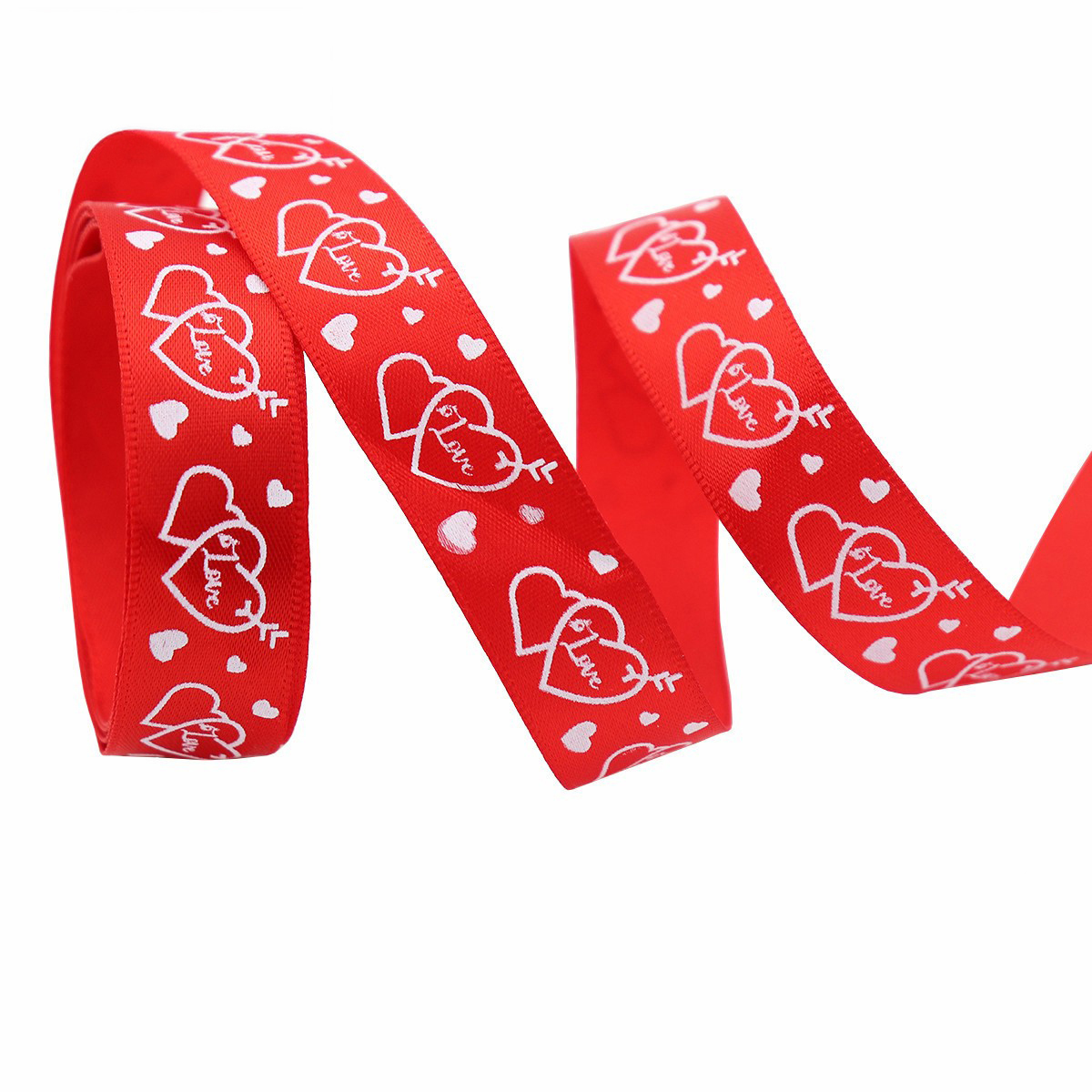 Rouge - Cœur "Je t'aime" &amp; Mini Cœurs - 1,6 cm * 9,1 m (Satin)