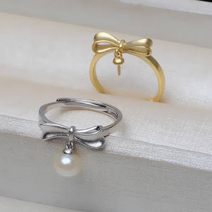 Handmade S925 Silver Opening <b>Bow</b> Ring Women's Frosted Ring 6-9 Pearl Hollow <b>Holder</b> DIY Accessory Jewelry Findings Components - Product Image 3