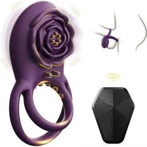 Rosa púrpura de silicona suave retraso automático eyaculación doble pene anillos consolador masturbación juguetes sexuales para parejas