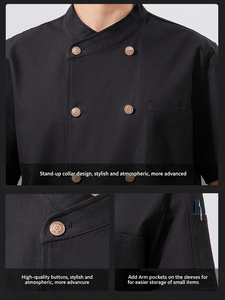 เสื้อเชฟชาย แขนสั้น สีขาว คอจีน แต่งขอบสีดำ ไซส์ใหญ่ สำหรับโรงแรม ร้านอาหาร งานจัดเลี้ยง ครัว - Product Image 3