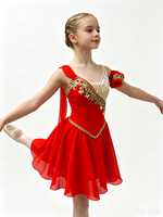 Robe de ballet pour enfants brodée de strass rouges, tutu de danse professionnel pour filles avec manchette pour les bras