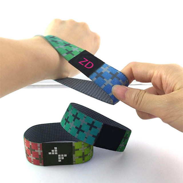 Custom Logo Elastic Fabric NTAG213 NFC Bracelets Reusable NFC Wrist Band Strap Stretch Woven RFID Wristband for Access Control