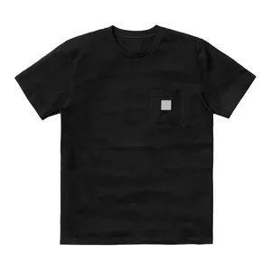 High quality Men's 100% cotton Single Jersey Slim Fit Pocket T-Shirt custom logo square label on chest Crew Neck Pocket Tee