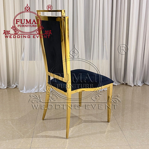 เก้าอี้แต่งงานฝรั่งเศสกรอบสแตนเลสผ้ากำมะหยี่สีดำด้านหลังสูงสีทอง - Product Image 3
