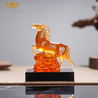 Ambre Cristal Cheval Figurine Richesse et Fortune Feng Shui Bonne Chance Décoration de Bureau Cadeau d'Affaires Cadeau du Nouvel An Chinois