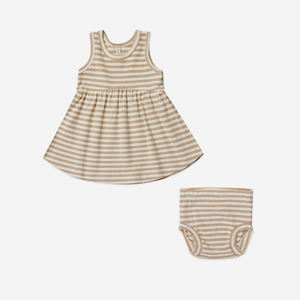 Ropa informal de verano para niñas pequeñas, venta al por mayor, ropa de algodón orgánico para niños pequeños, falda para niñas, vestido oscilante de rubí a rayas de camello - Product Image 4