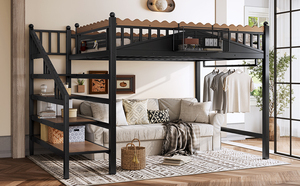 Cama alta de metal negro con escaleras de almacenamiento, escritorio de estudio, estanterías y plataforma de listones para dormitorio de adolescentes y hostales para adultos, solo para EE. UU. - Product Image 5