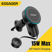 ESSAGER ES-ZJ42 2 in 1 15W Pengisi Daya Nirkabel Magnetik 360 untuk Jam Tangan dan Ponsel, Dudukan Ponsel di Mobil untuk Ventilasi Udara Mobil
